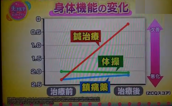 NHK「東洋医学・ホントのチカラ」で紹介された脊柱管狭窄症と鍼灸の放送画面（2018年9月24日）