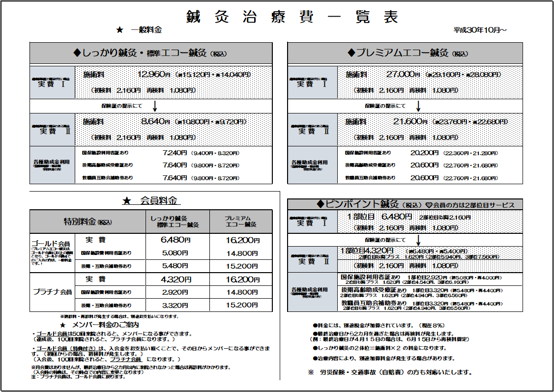 高野鍼灸リラクセーション料金料(俯瞰図)